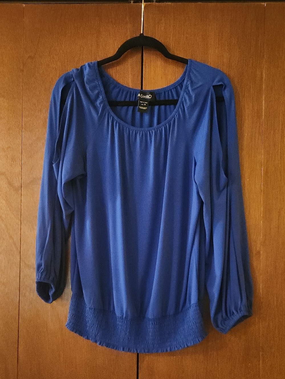 Ashro Royal Blue Cutout-Shoulder Long Sleeve Blouse